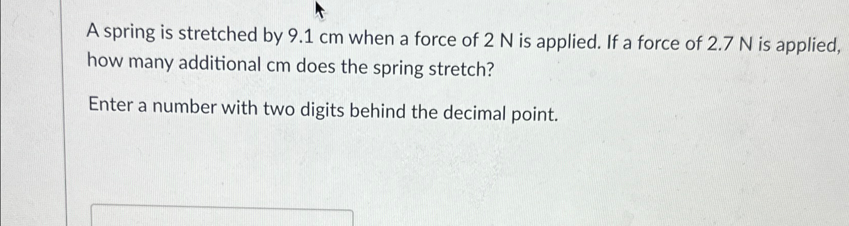 Solved A spring is stretched by 9.1cm ﻿when a force of 2N | Chegg.com
