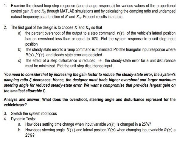 Solved II. The lane-change control in autonomous vehicle One | Chegg.com