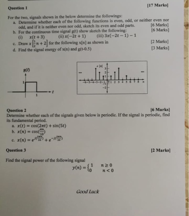 Solved Question 1 [17 Marks] For the two, signals shown in | Chegg.com