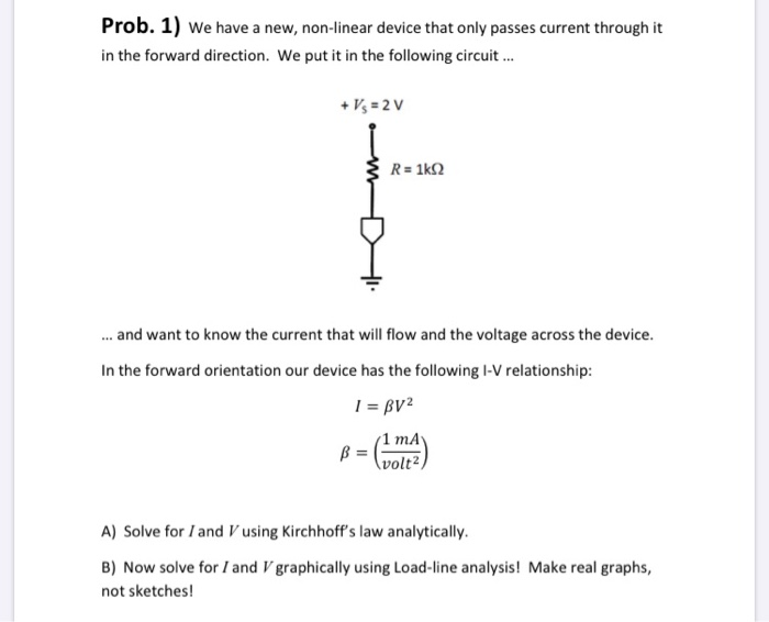 Solved Prob. 1) We have a new, non-linear device that only | Chegg.com