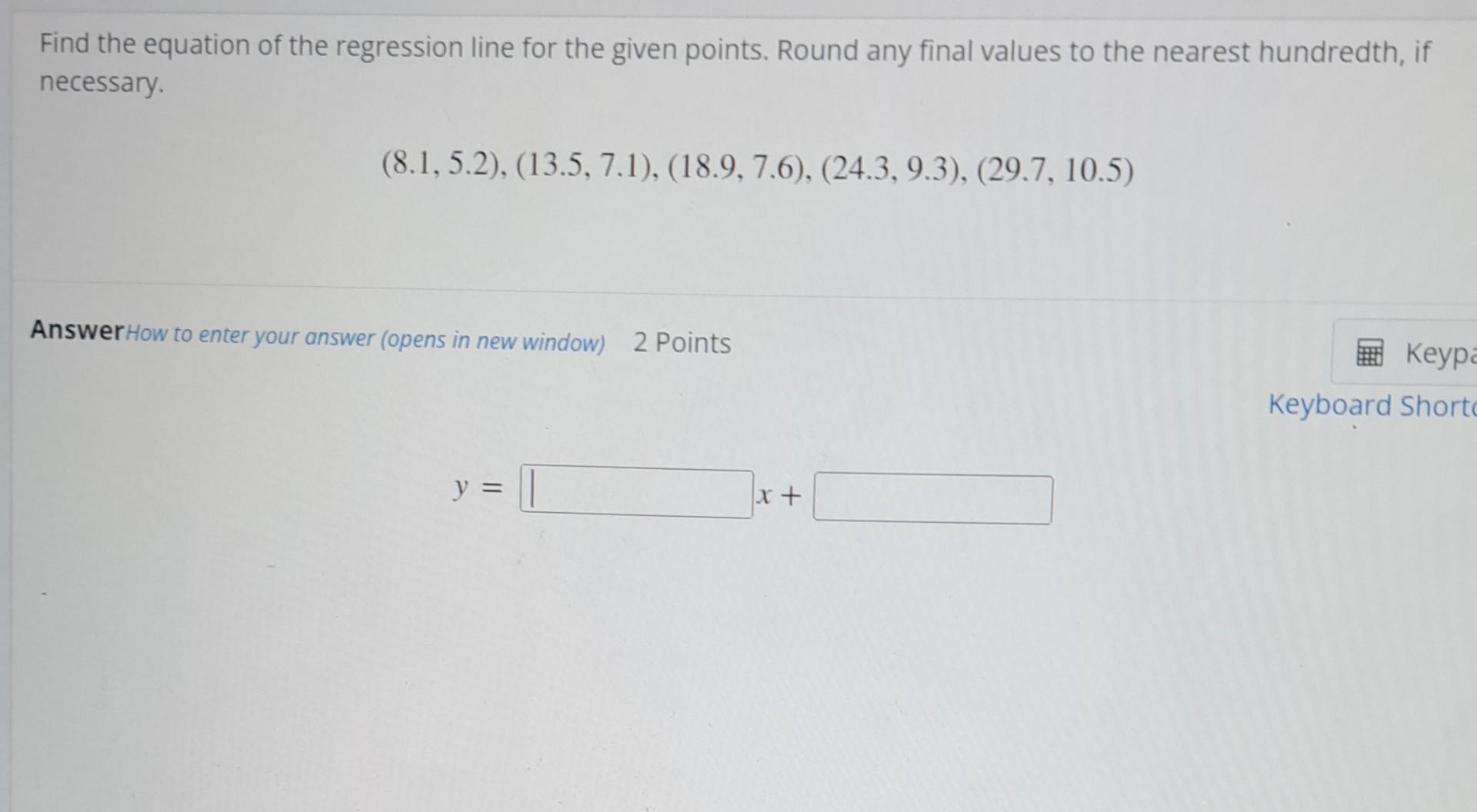 Solved Find the equation of the regression line for the | Chegg.com