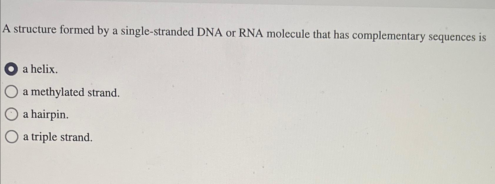 Solved A structure formed by a single-stranded DNA or RNA | Chegg.com