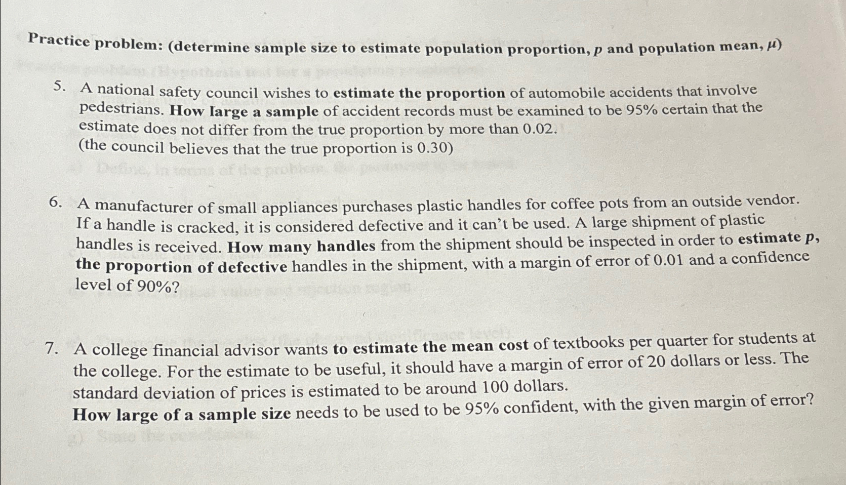 Solved Practice problem: (determine sample size to estimate | Chegg.com