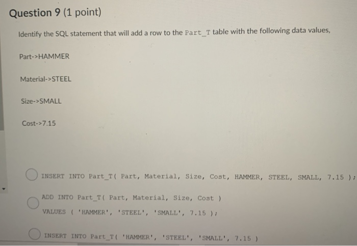 Solved Identify the query that will show the average cost of | Chegg.com