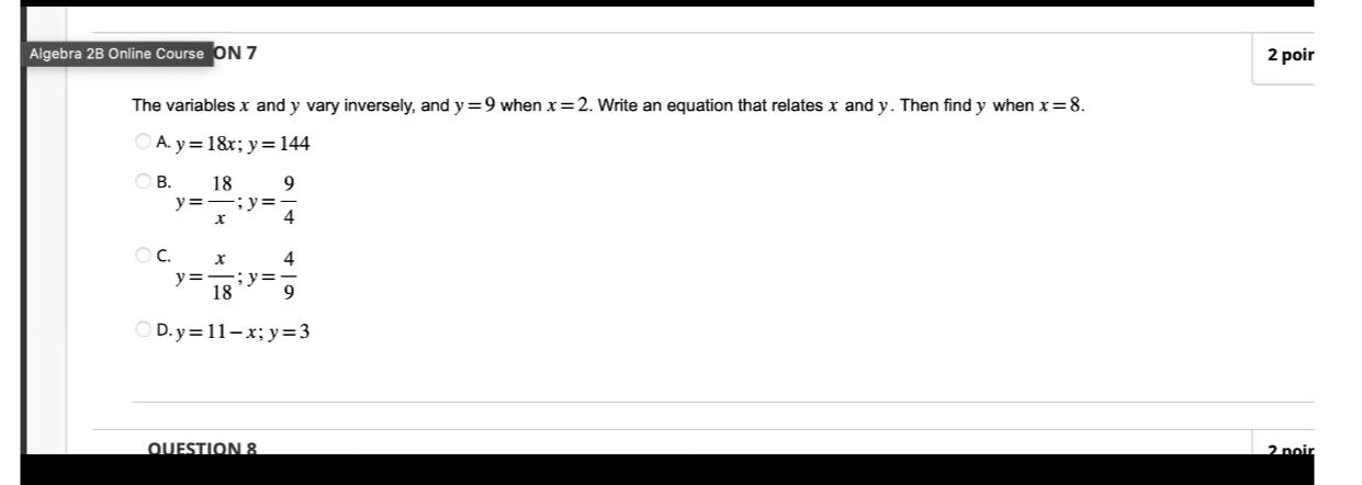 Solved Algebra 2B Online Course ON 72 ﻿poirThe variables x | Chegg.com