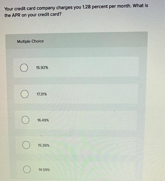 Solved Your credit card company charges you 128 percent per