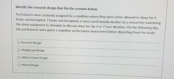 Solved Read the research scenario below and answer the | Chegg.com