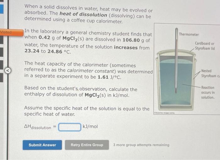 Solved When a solid dissolves in water, heat may be evolved