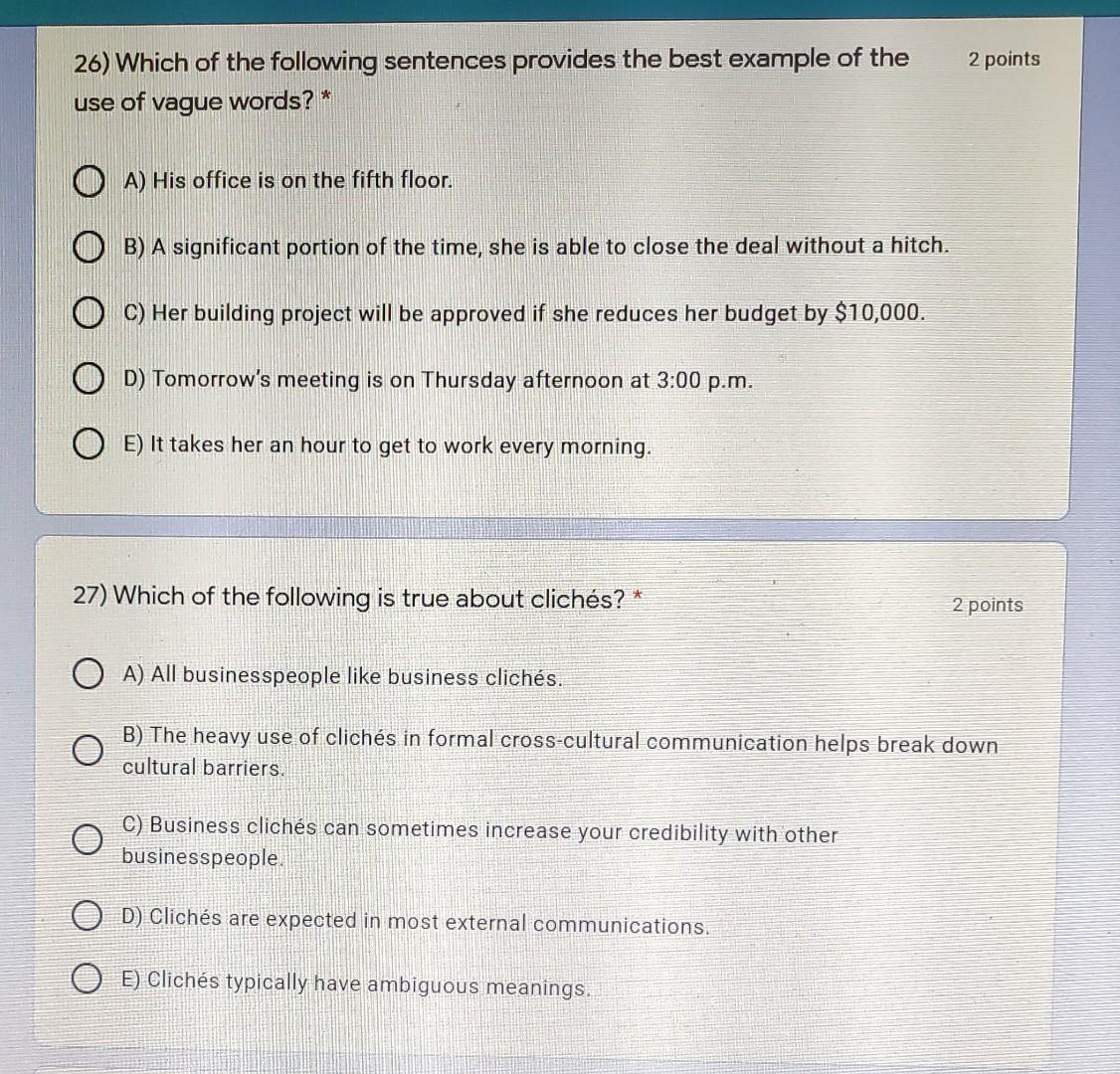 Solved 26) Which of the following sentences provides the | Chegg.com