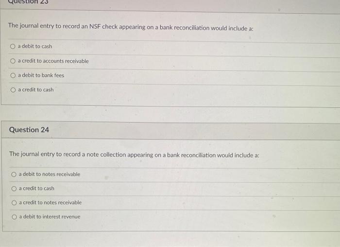 Solved The journal entry to record an NSF check appearing on | Chegg.com