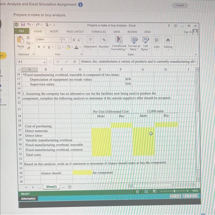 homework analysis and excel simulation assignment