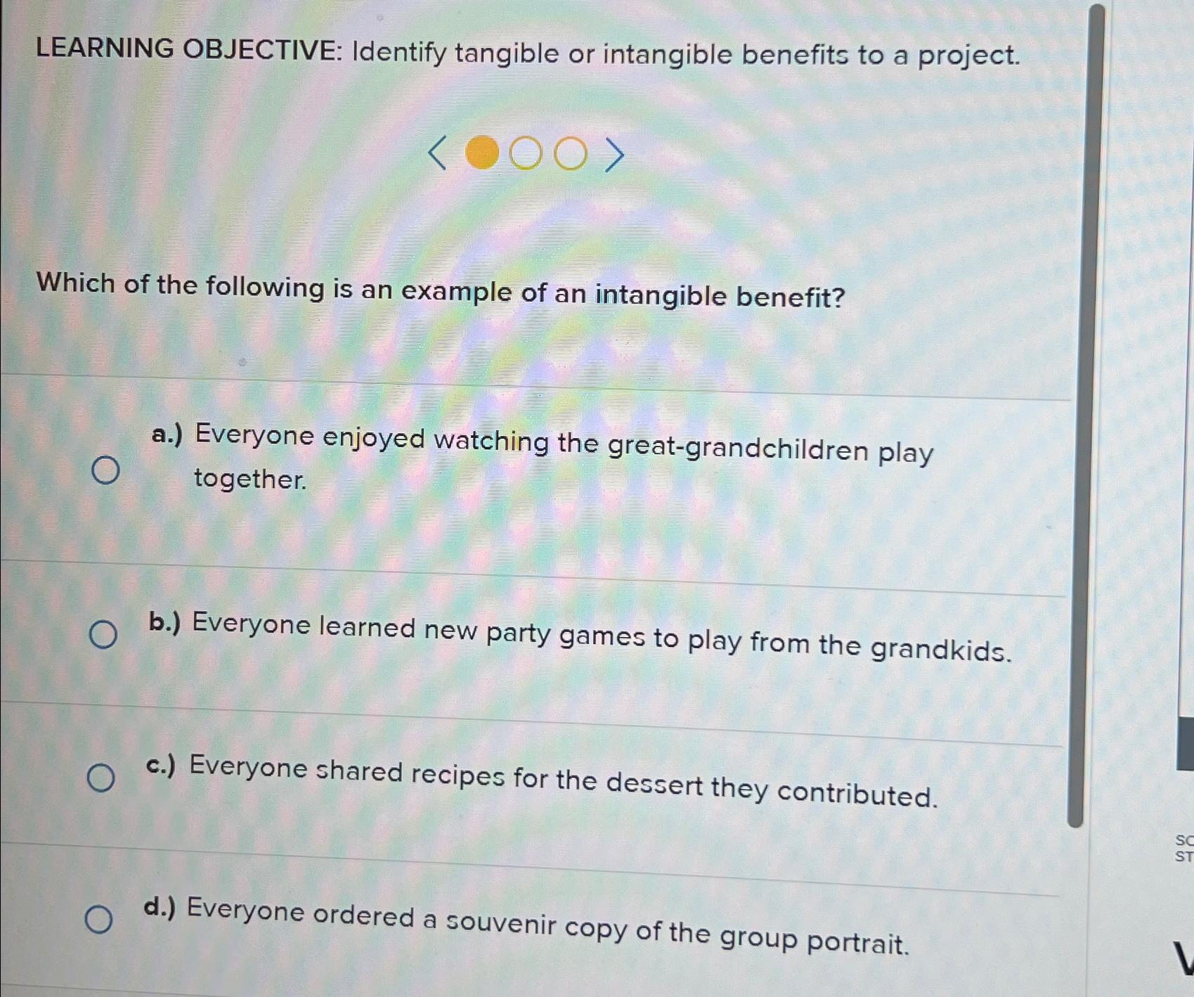 Solved LEARNING OBJECTIVE Identify tangible or intangible
