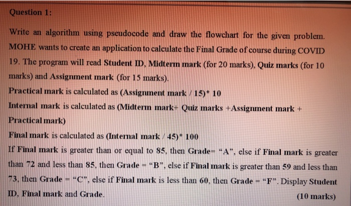 Solved Question 1: Write an algorithm using pseudocode and | Chegg.com