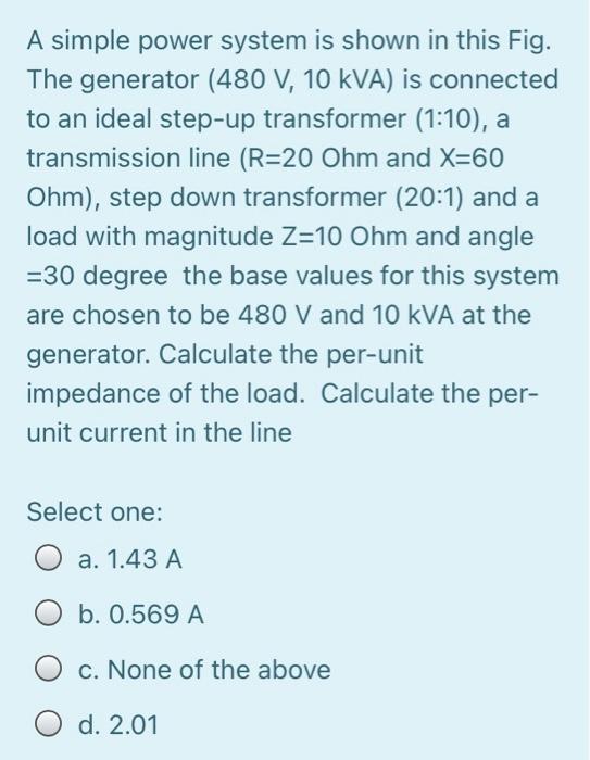 Solved A simple power system is shown in this Fig. The | Chegg.com
