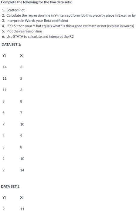 Solved Complete the following for the two data sets: 1. | Chegg.com