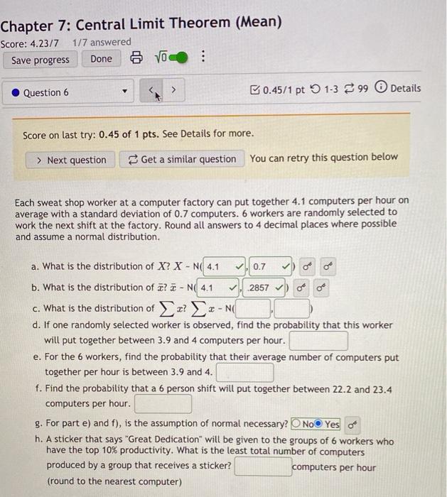 Solved Chapter 7: Central Limit Theorem (Mean) Score: 4.23/7 | Chegg.com