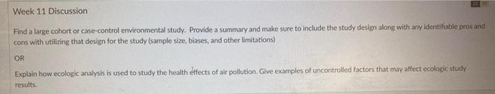 Find a large cohort or case-control environmental study. Provide a summary and make sure to include the study design along wi