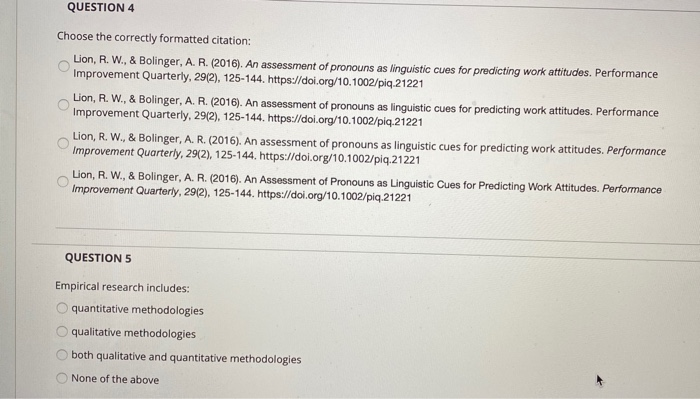 Solved Question 4 Choose The Correctly Formatted Citation Chegg Com