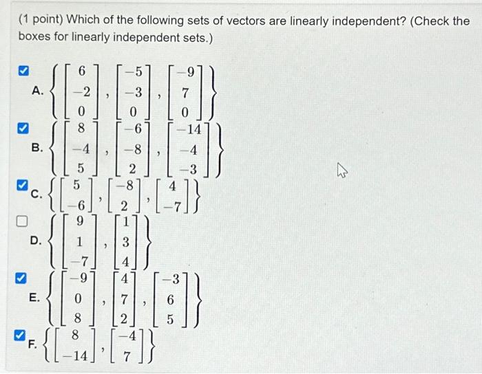 Solved (1 point) Which of the following sets of vectors are | Chegg.com