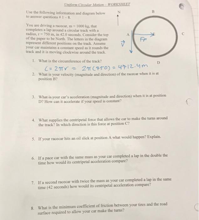 Solved A С Uniform Circular Motion - WORKSHEET Use the | Chegg.com