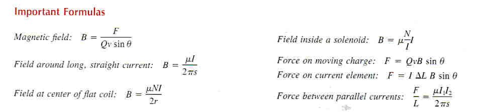 Solved Important Formulas Magnetic Field: B = F/Qv Sin | Chegg.com