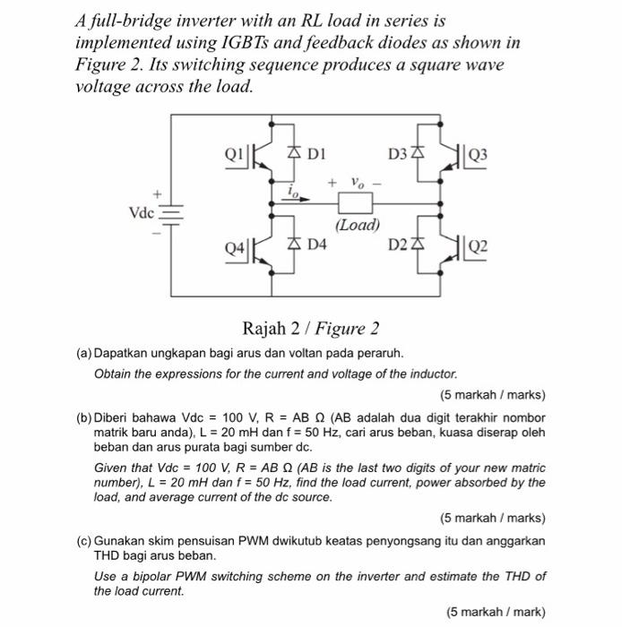 Solved A full-bridge inverter with an RL load in series is | Chegg.com