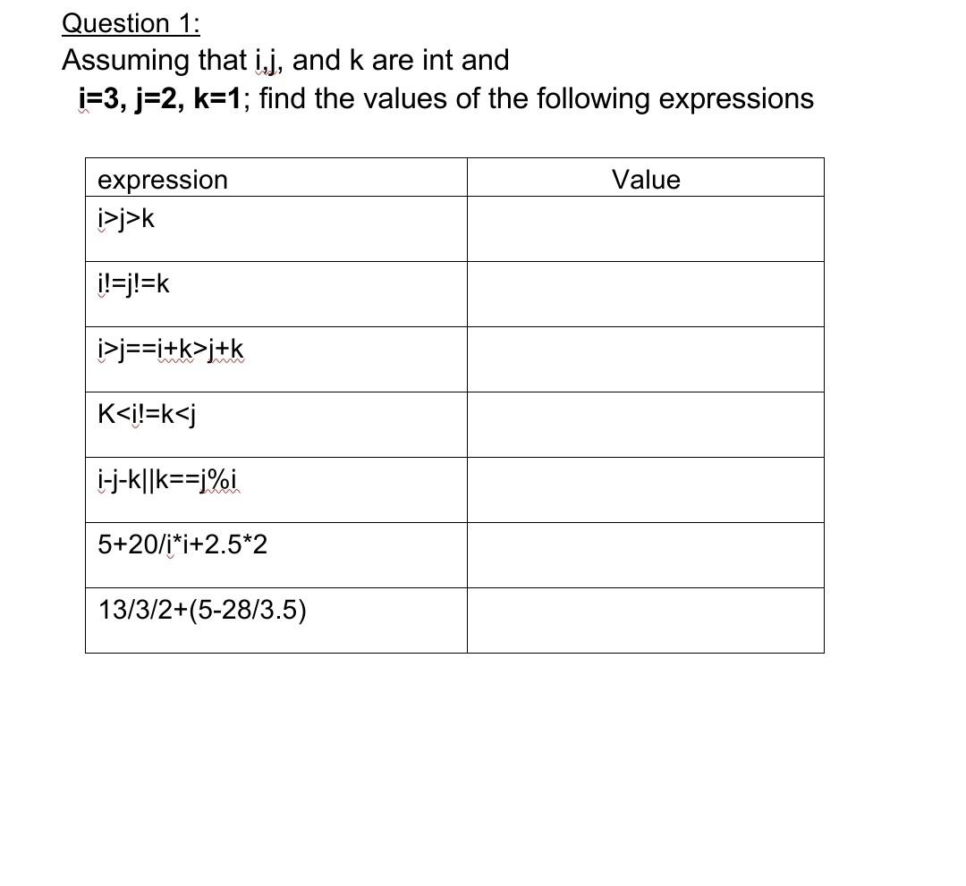 Solved Question 1: Assuming that i,j, and k are int and | Chegg.com