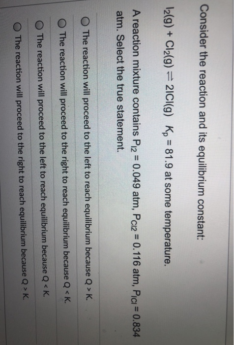 Solved Consider the reaction and its equilibrium constant: | Chegg.com