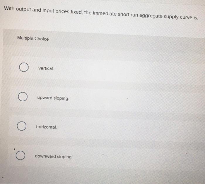 Solved With output and input prices fixed, the immediate | Chegg.com