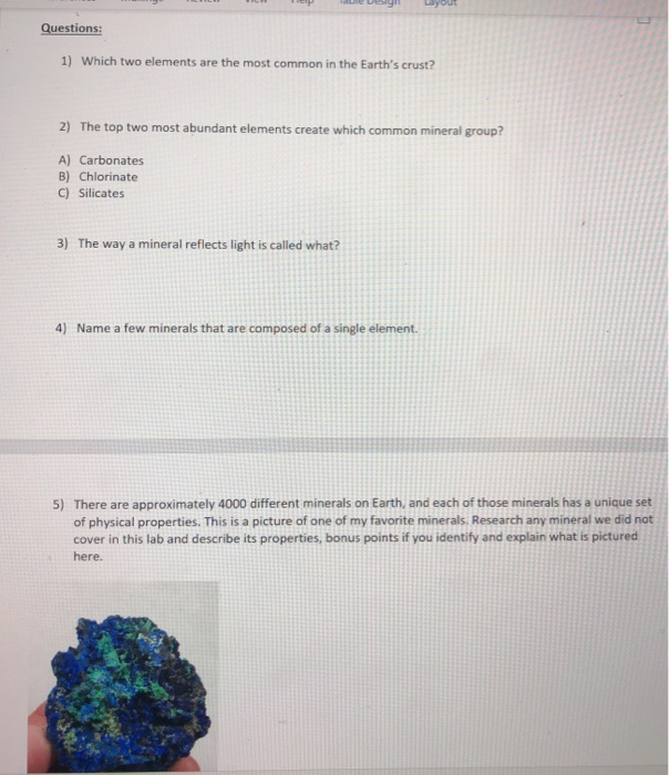 Solved yout Questions: 1) Which two elements are the most | Chegg.com