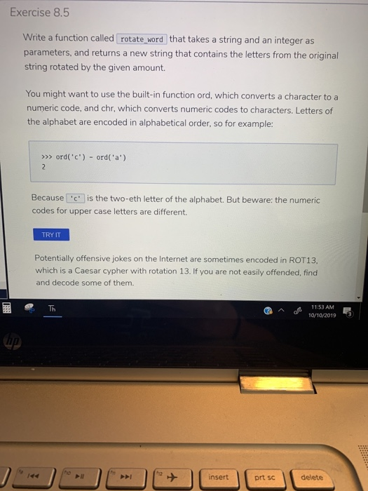 Solved Exercise 8.5 Write a function called rotate word that | Chegg.com