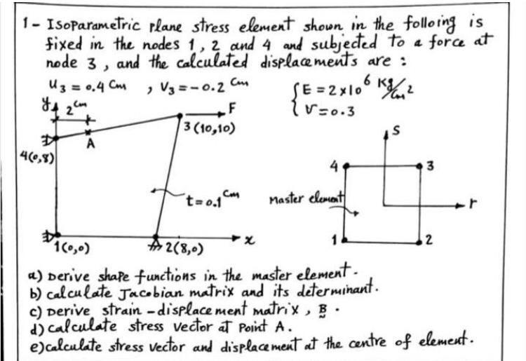 node 3, 1 - Isoparametric plane stress element shown | Chegg.com