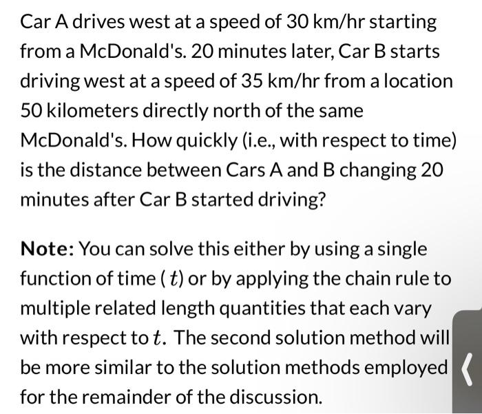 Solved Car A drives west at a speed of 30 km/hr starting | Chegg.com