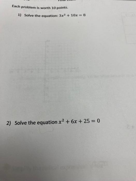 Solved Each problem is worth 10 points. 1) Solve the | Chegg.com