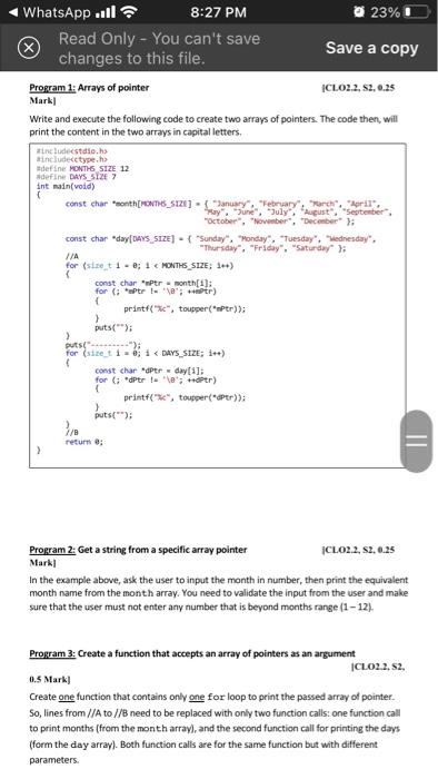 Solved Save a copy WhatsApp..ll 8:27 PM 23% ! Read Only - | Chegg.com