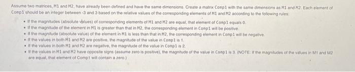 Solved Assume two matrices, M1 and M2, nave already been | Chegg.com