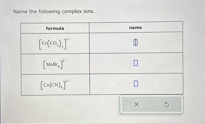 Name the following metal complexes or complex | Chegg.com
