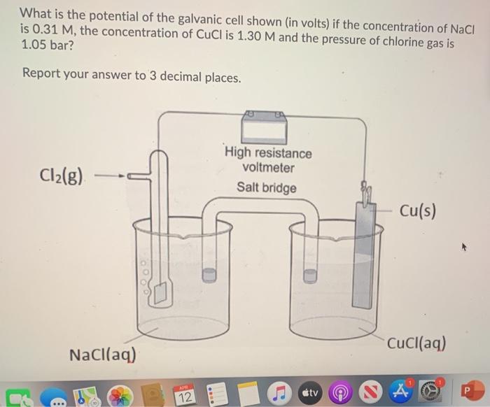 Solved What is the potential of the galvanic cell shown (in | Chegg.com