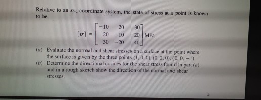 Solved Relative to an xyz coordinate system, the state of | Chegg.com