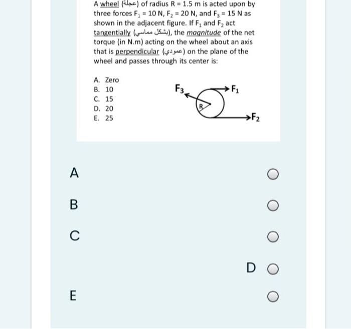 Solved A wheel (oc) of radius R = 1.5 m is acted upon by | Chegg.com