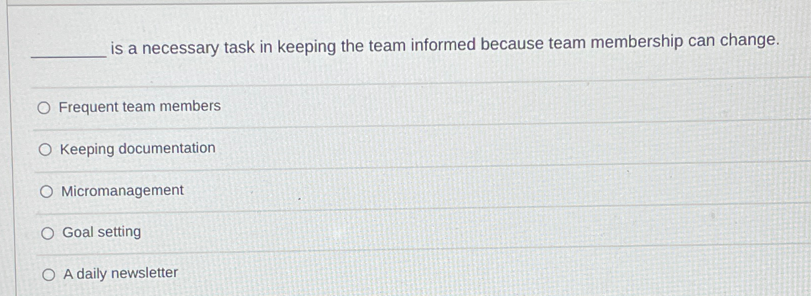 Solved is a necessary task in keeping the team informed | Chegg.com
