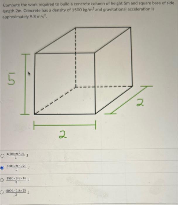 Solved Compute The Work Required To Build A Concrete Column Chegg