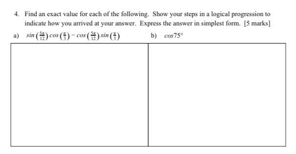 Solved 4. Find an exact value for each of the following. | Chegg.com
