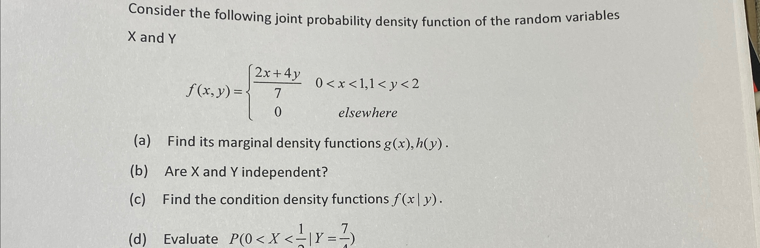 Solved Consider the following joint probability density | Chegg.com