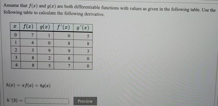 Solved Use the information in the following table to find | Chegg.com