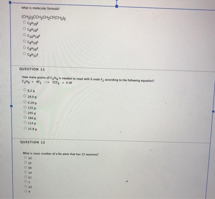 Solved what is molecular formula? (CH3)3CCH2CH2CF(CH3)2 | Chegg.com