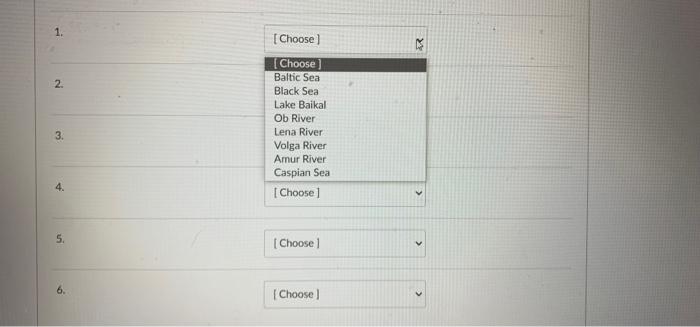 Solved Match each number on the map to the correct sea, | Chegg.com