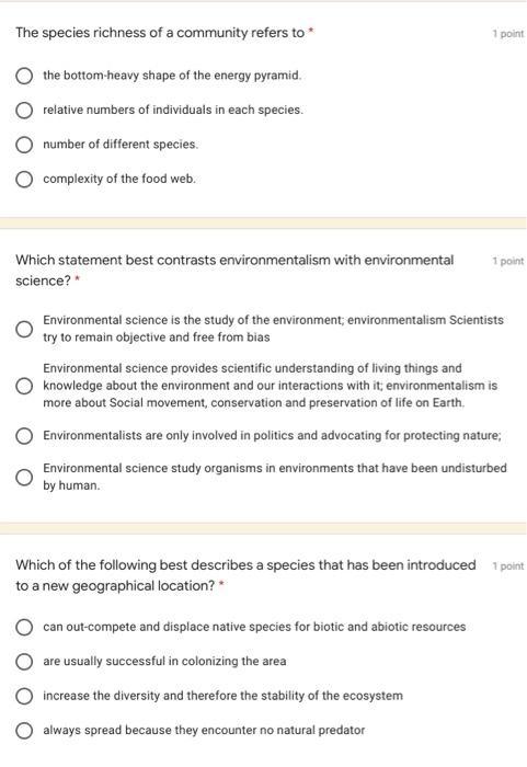 Solved The species richness of a community refers to 1 point | Chegg.com