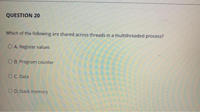 Solved QUESTION 12 Using n threads within a single process | Chegg.com