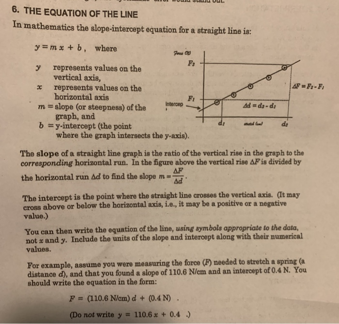 Solved 6 The Equation Of The Line In Mathematics The Chegg Com